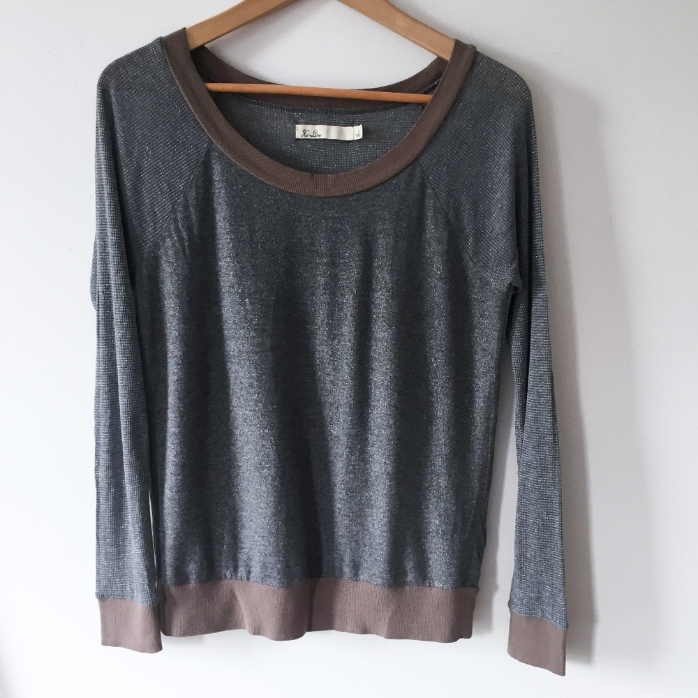 Madewell Gray Lurex Pullover Waffle Knit Top